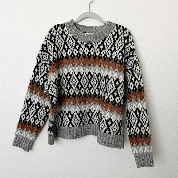 [Primark] Gray Chunky Knit Nordic Fair Isle Crew Neck Oversized Sweater Size XL - Picture 2 of 11